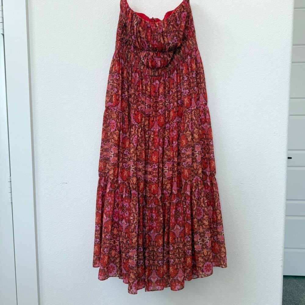 AMUR Strapless Maxi Dress Red Kaleidoscope Paisley NWT Sustainable Size 10‎